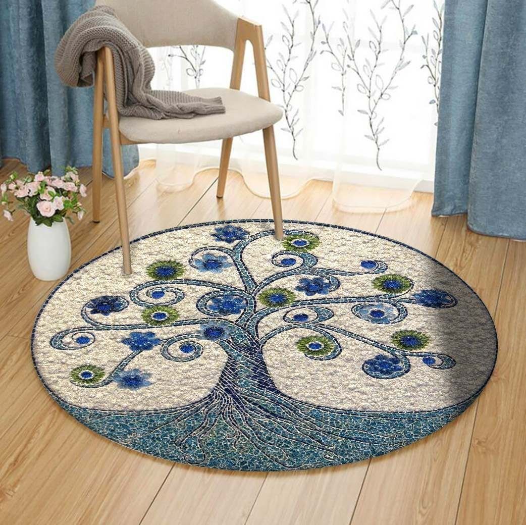 Blue Tree Of Life Round Carpet