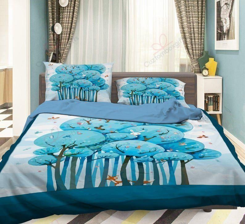 Blue Tree Printed Bedding Set
