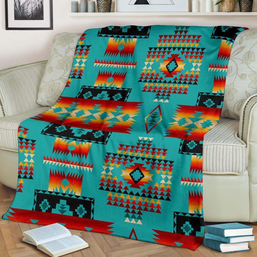 Blue Tribal Native American Sherpa Fleece Blanket