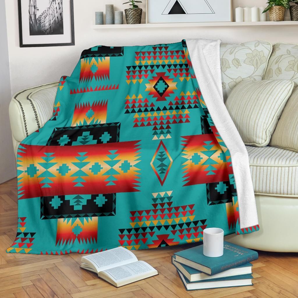 Blue Tribal Native American Sherpa Fleece Blanket