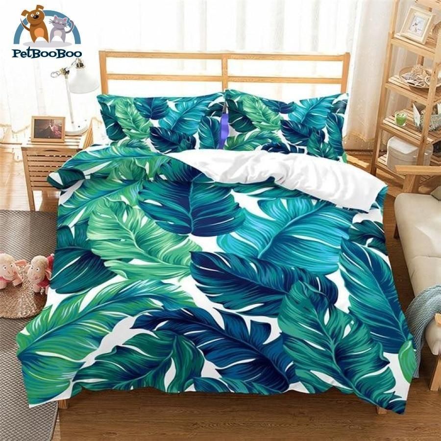 Blue Tropical Plants Bedding Set