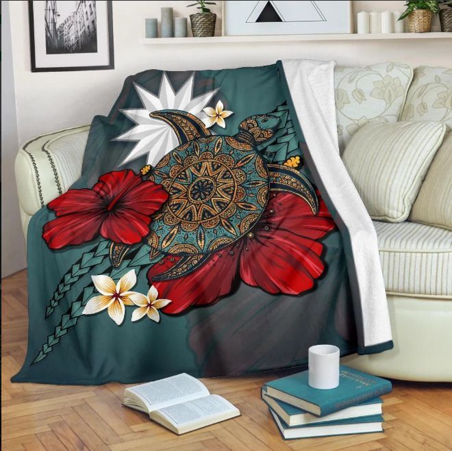 Blue Turtle Tribal Sherpa Fleece Blanket