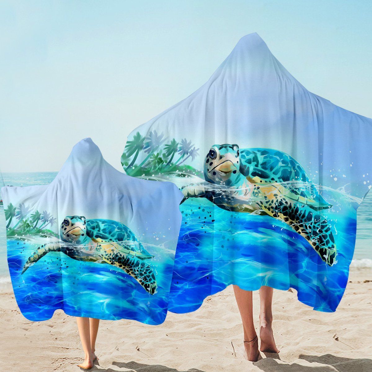 Blue Turtle Turquoise 3d Printed Hooded Towel