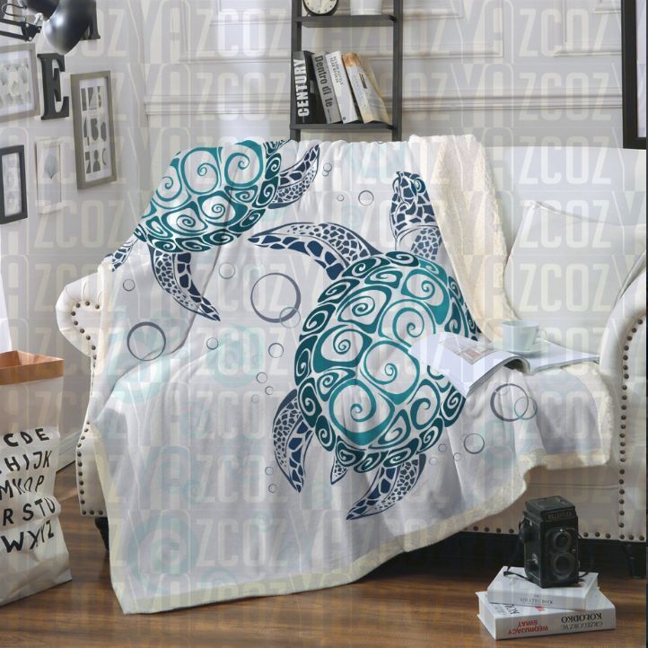 Blue Turtles With Bubbles Sherpa Fleece Blanket