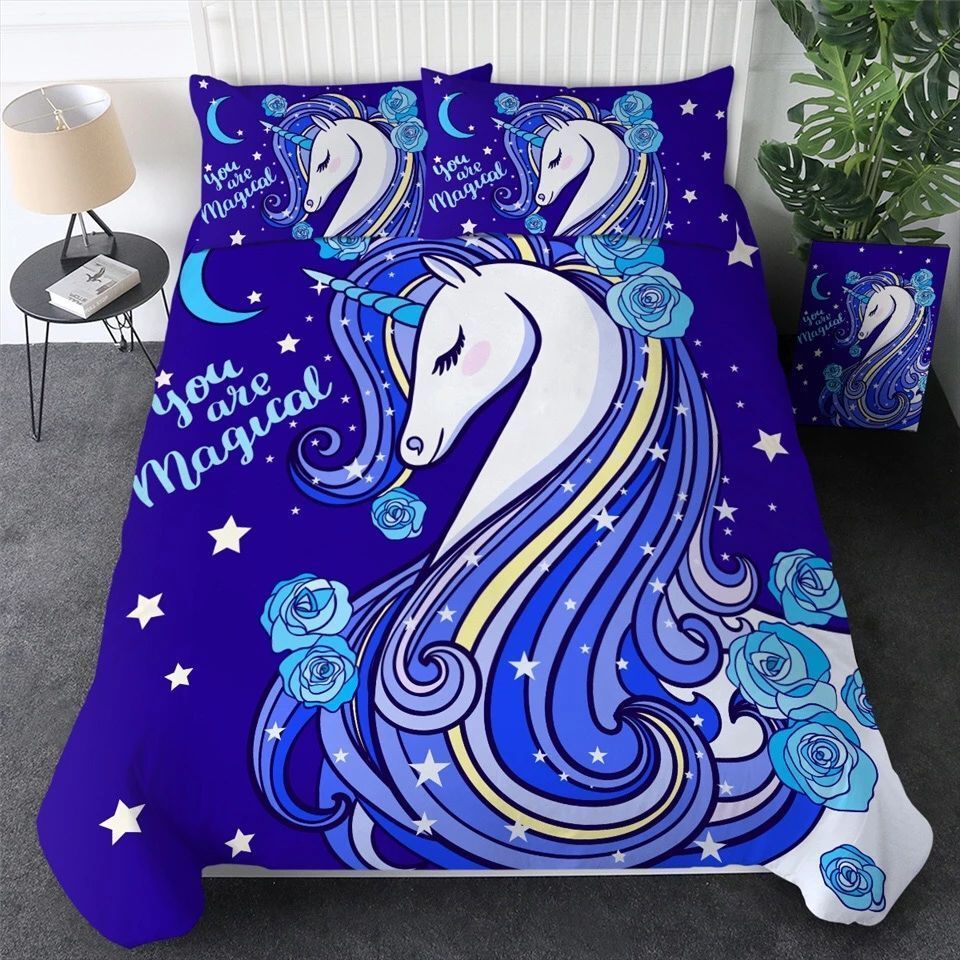 Blue Unicorn Bedding Set