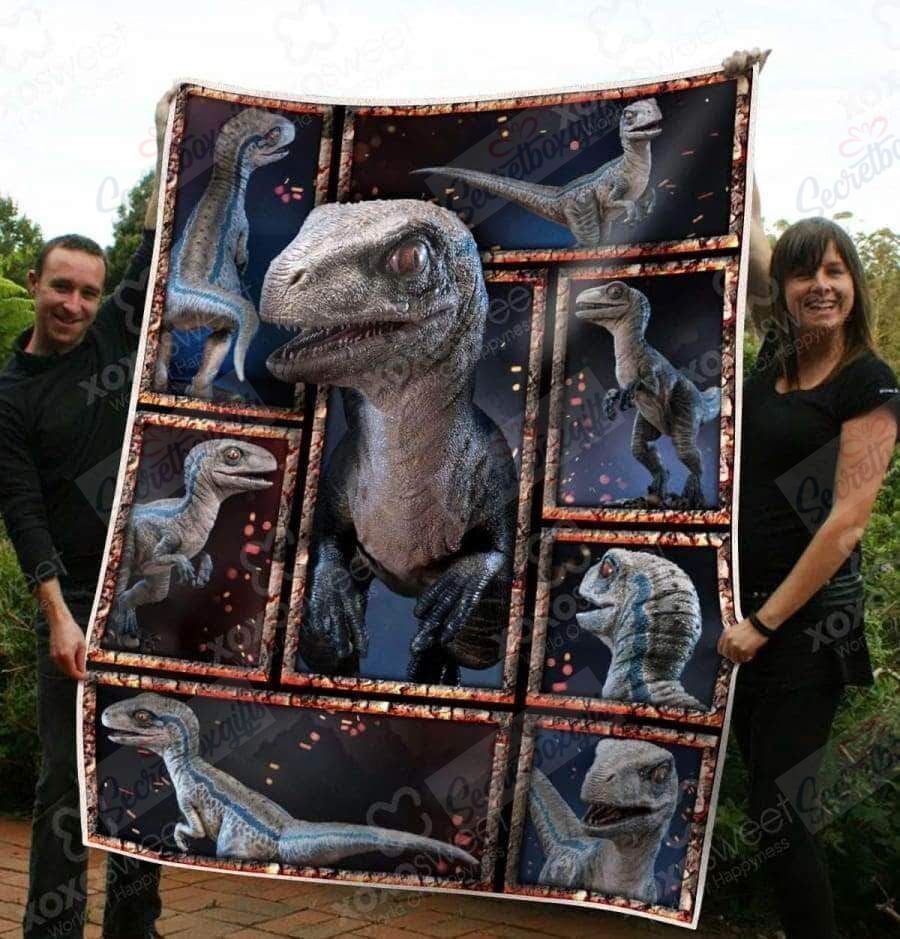 Blue Velociraptor Fleece Blanket