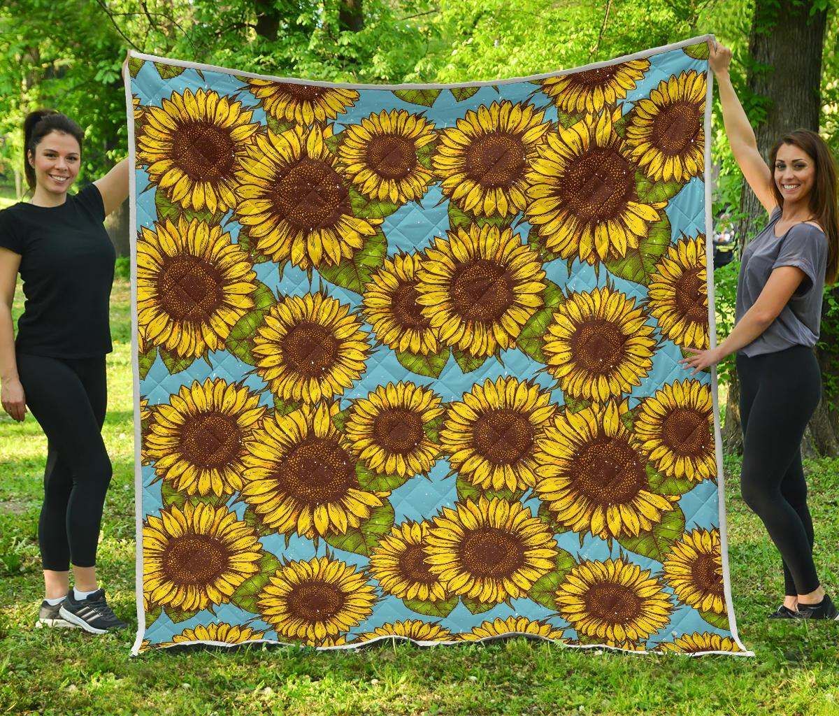 Blue Vintage Sunflower CL17100143MDQ Quilt Blanket