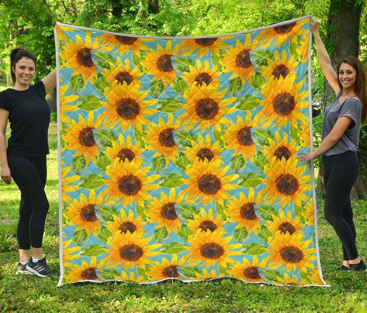 Blue Watercolor Sunflower CL17100144MDQ Quilt Blanket