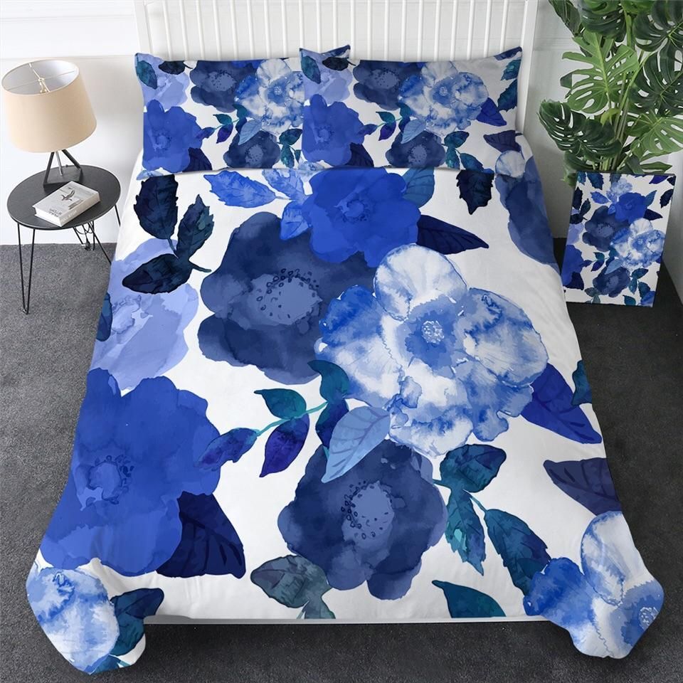 Blue Watercolour Flowers Bedding Set