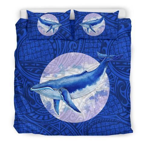 Blue Whale With Polynesian Ethnic Style Bedding Set