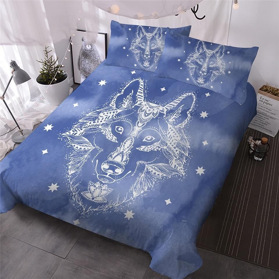 Blue White Wolf Bedding Set