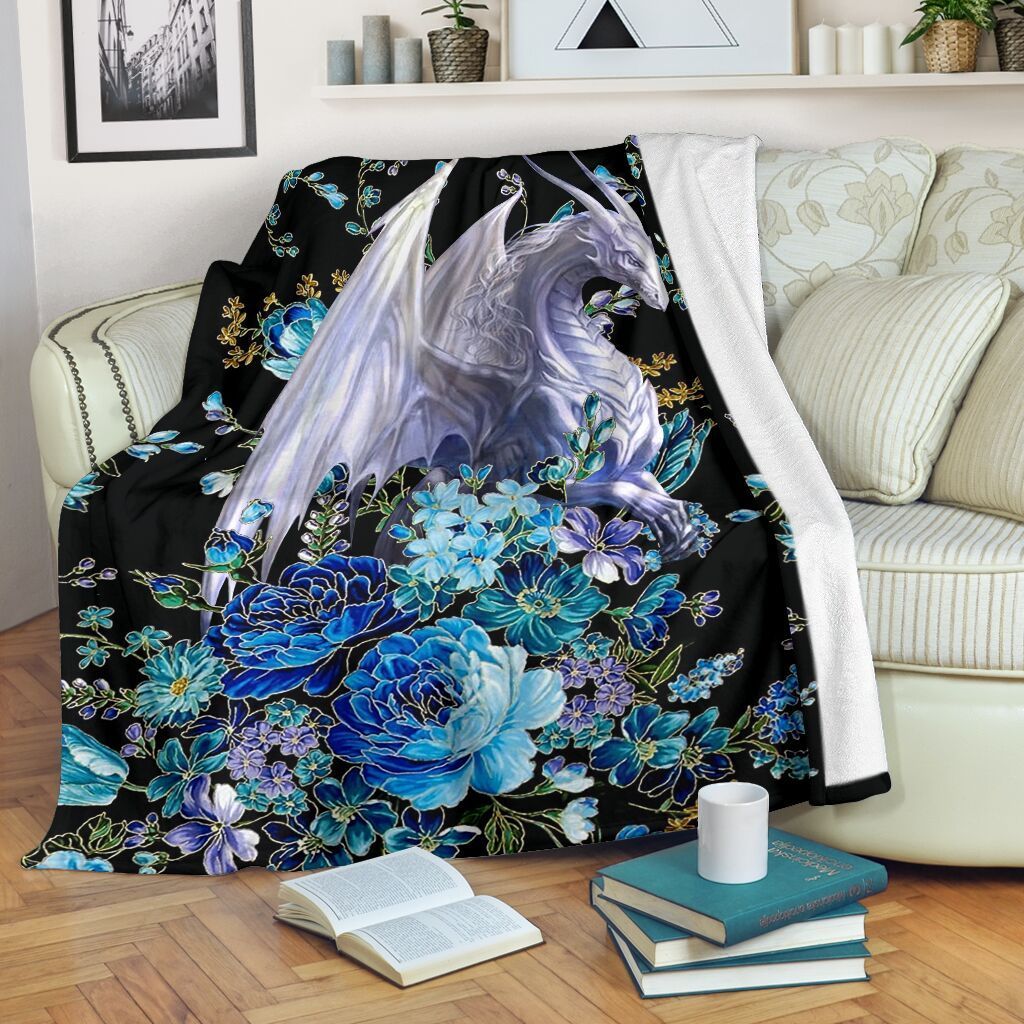 Blue Wild Flower Dragon Fleece Blanket Gift Fleece Blanket
