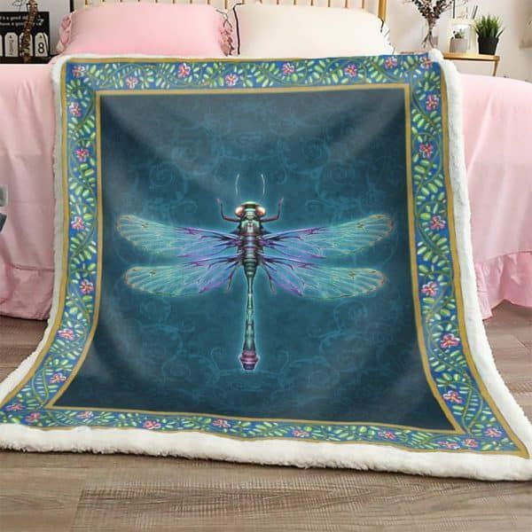 Blue Wings Dragonfly Sherpa Fleece Blanket