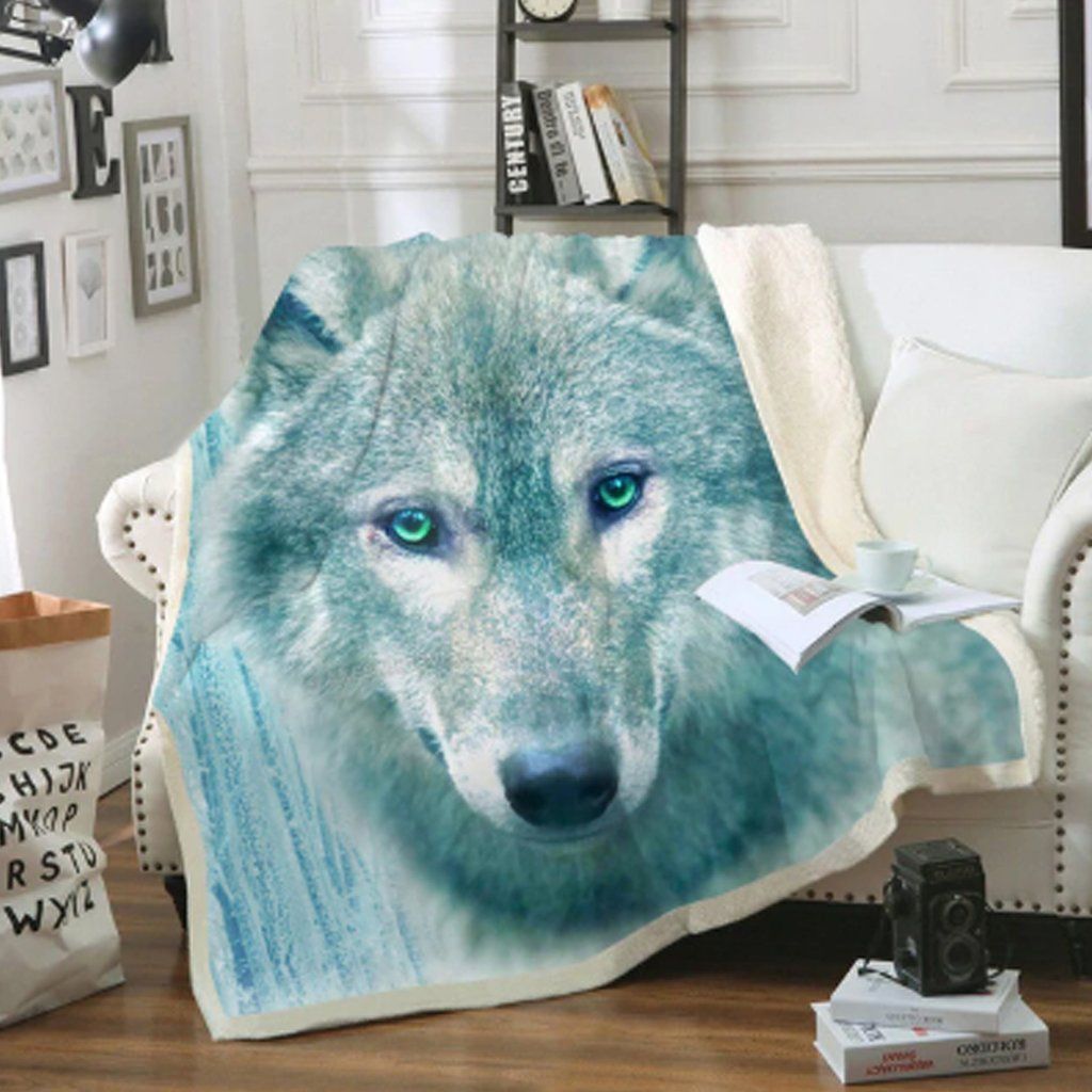 Blue Wolf Sherpa Fleece Blanket