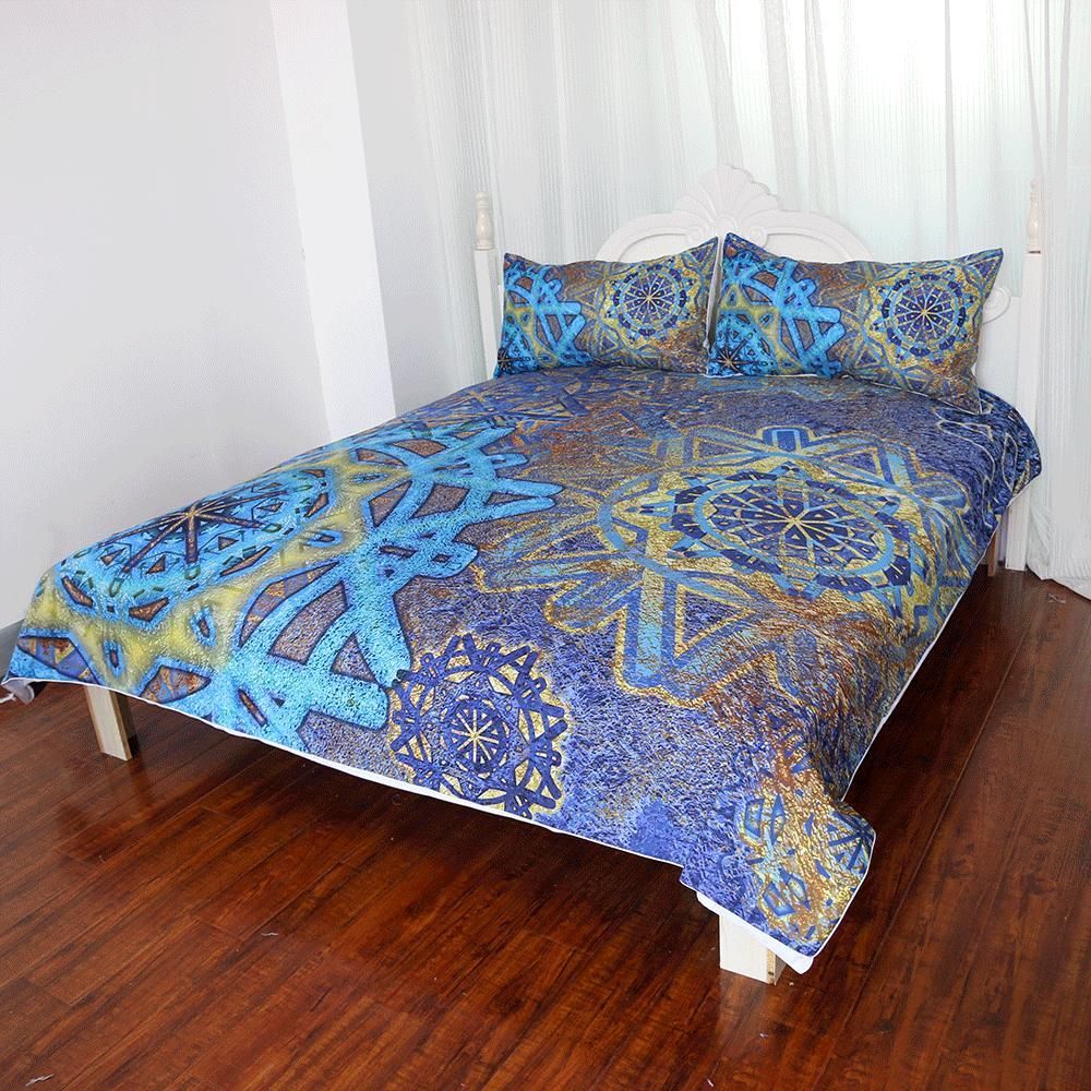 Blue Yellow Snowflake Mandala Bedding Set
