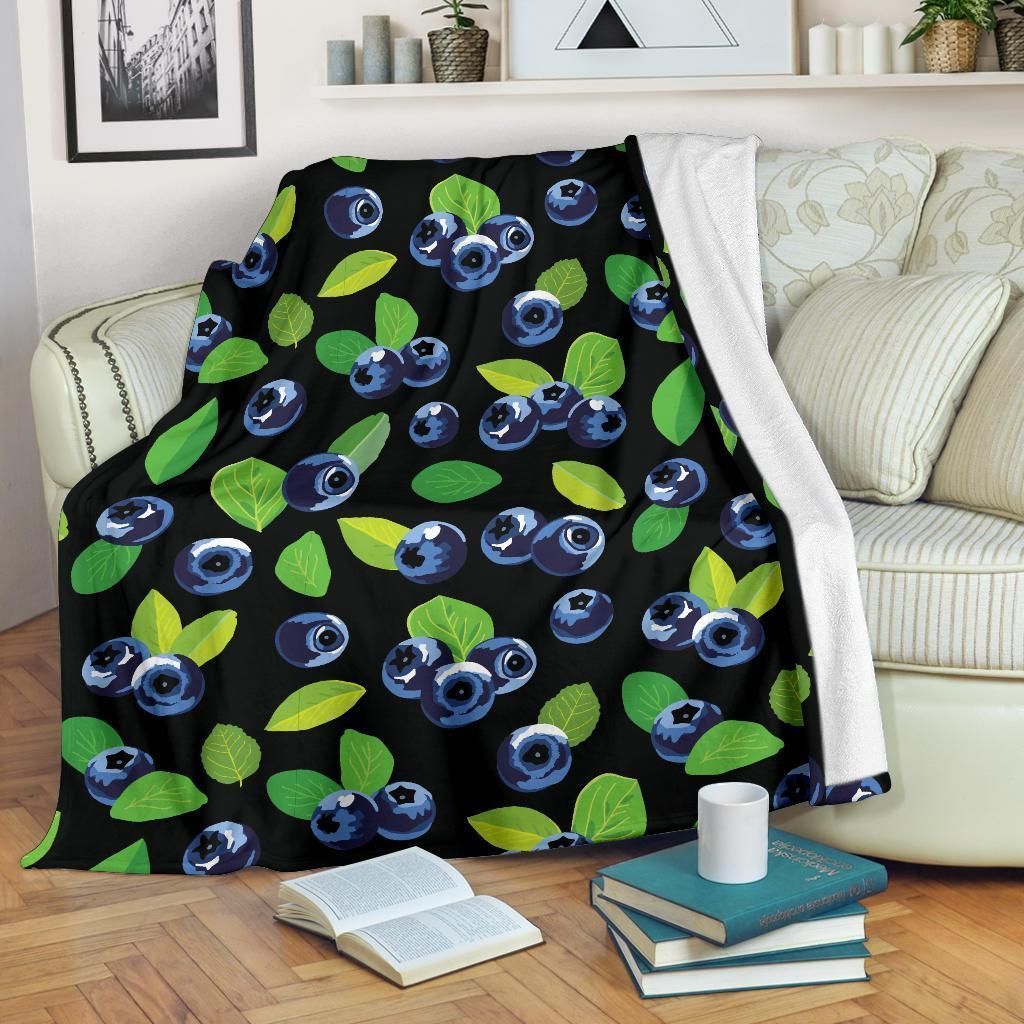 Blueberry Pattern Print Design Black Fleece Blanket