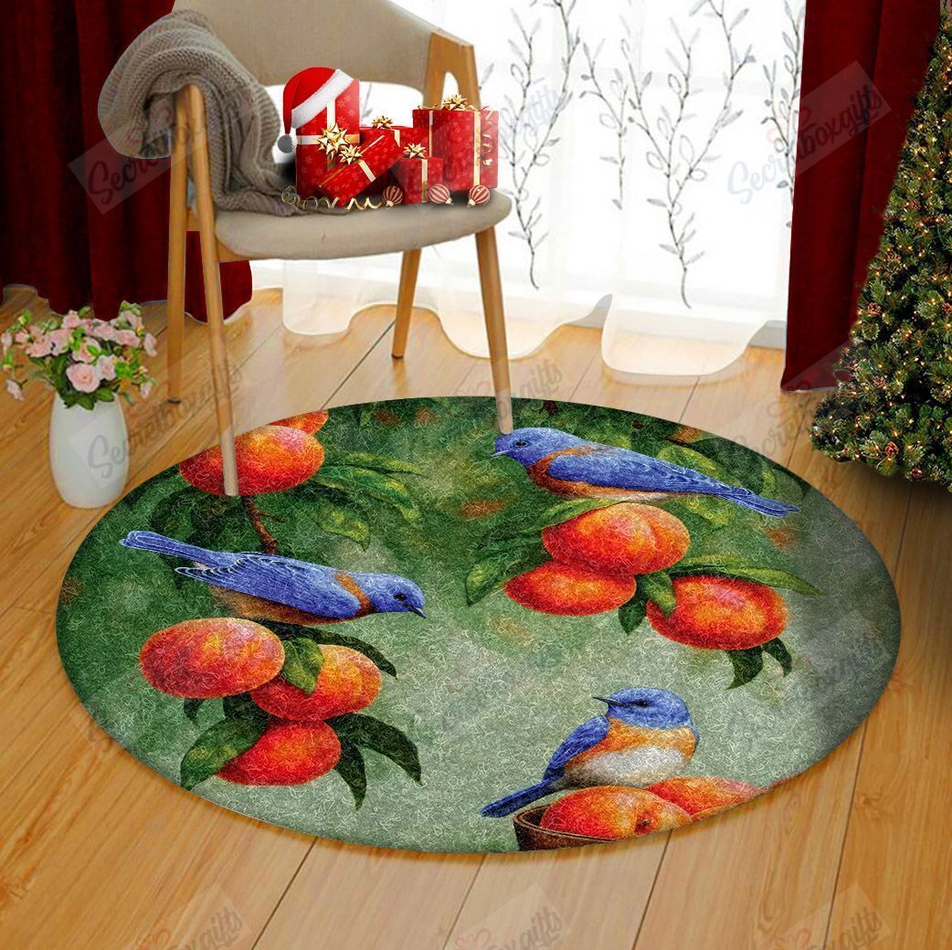 Bluebird And Peaches Round Carpet