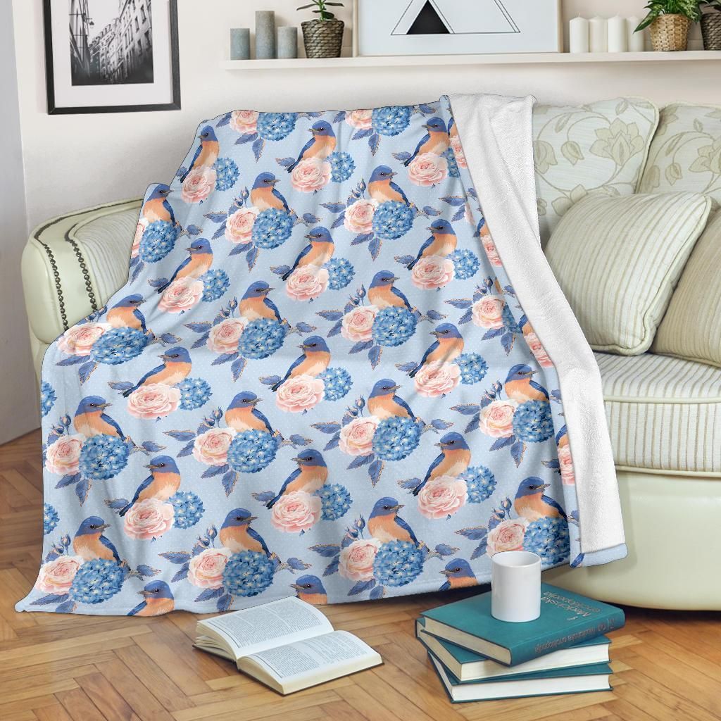 Bluebird Pattern Sherpa Fleece Blanket