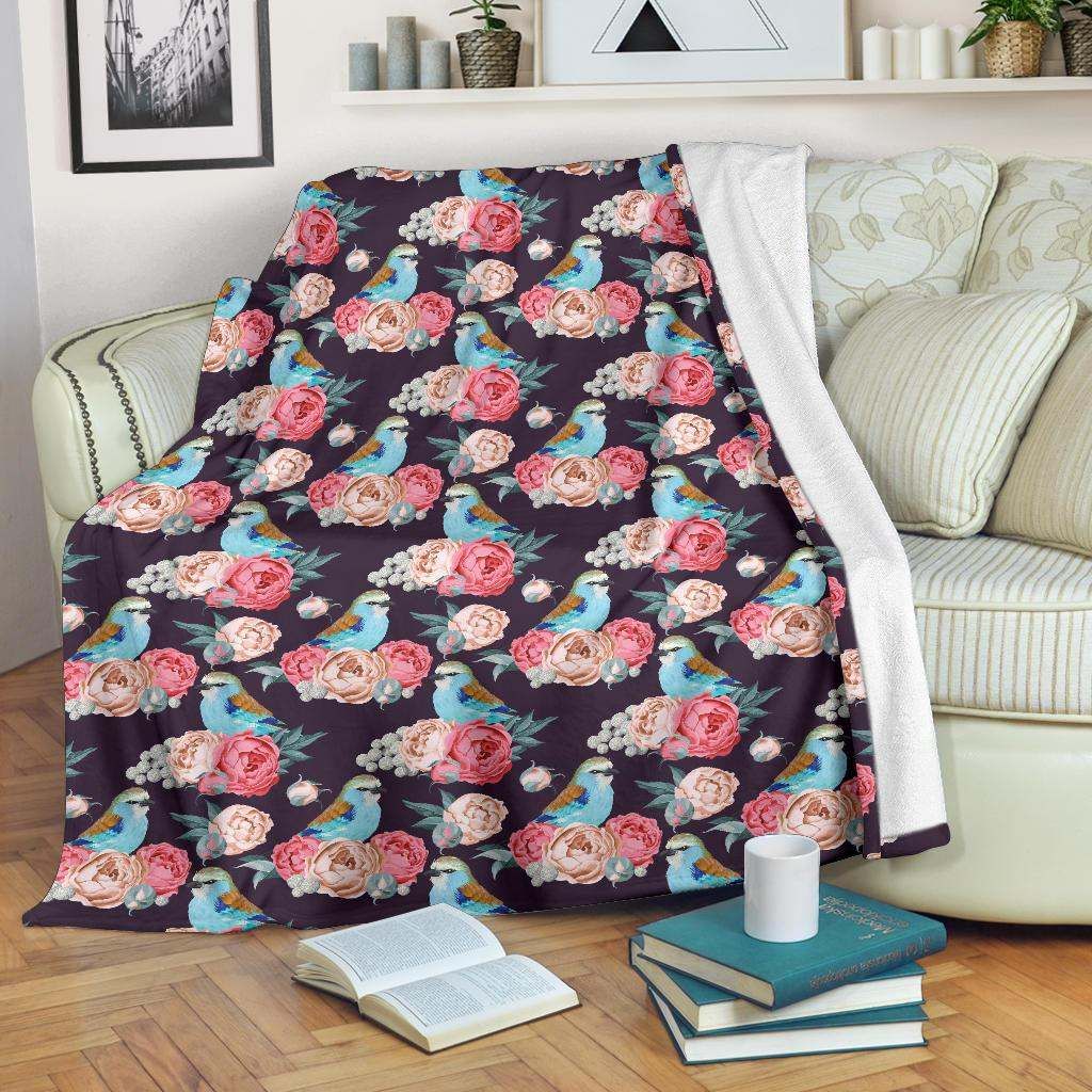Bluebird Pattern Sherpa Fleece Blanket