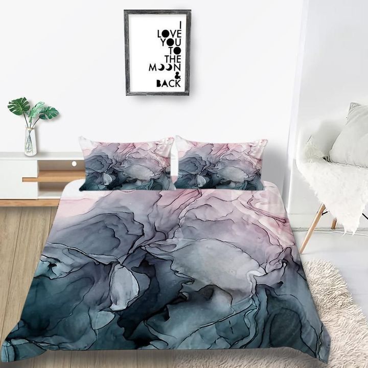 Blush And Payne Grey Flowing Abstract Fashion Soft Bedding Set