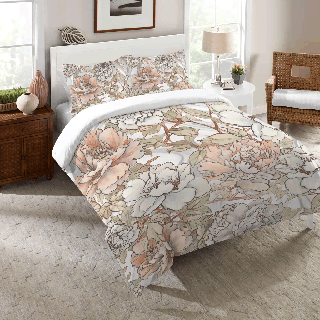 Blushing Pale Pink Peonies Bedding Set