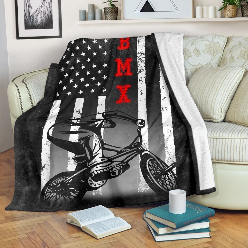 Bmx American Flag Black Fleece Blanket