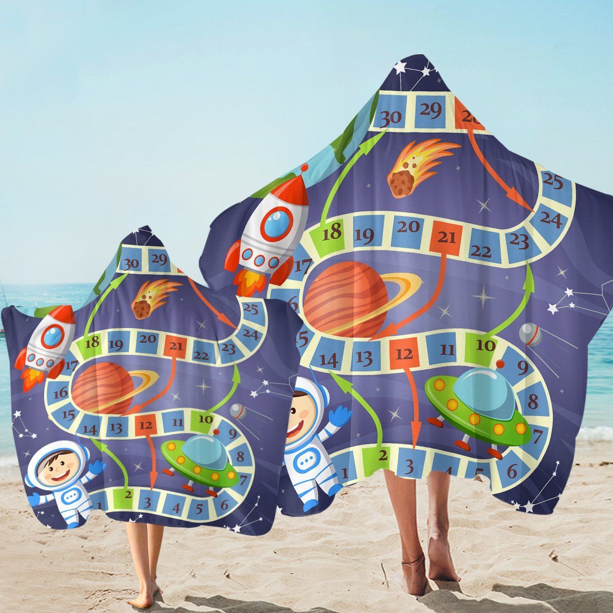 Boardgame Space Travel Printed Hooded Towel