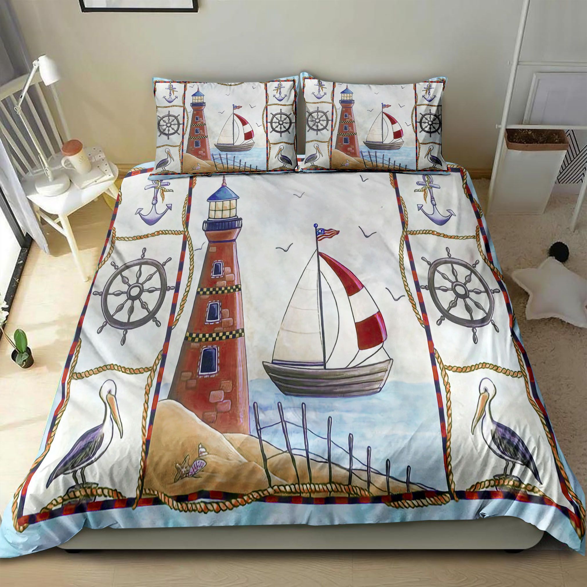 Boat And Lighthouse Bedding Set