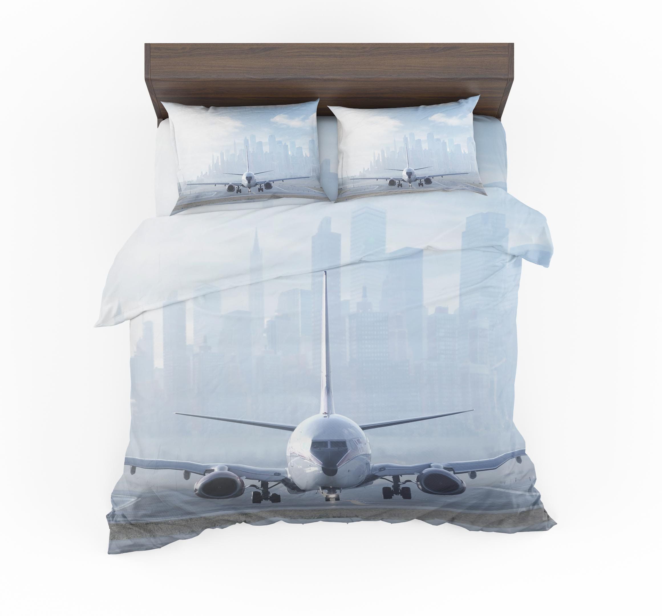 Boeing 737 And City View Behind Bedding Set