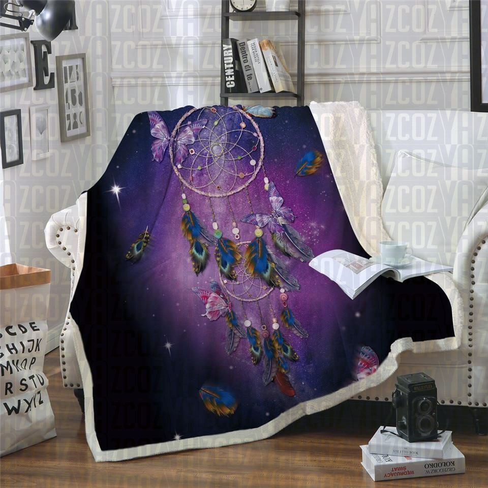 Bohemian Butterfly Dreamcatcher Sherpa Fleece Blanket