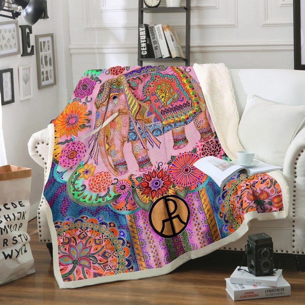 Bohemian Elephant Sherpa Fleece Blanket