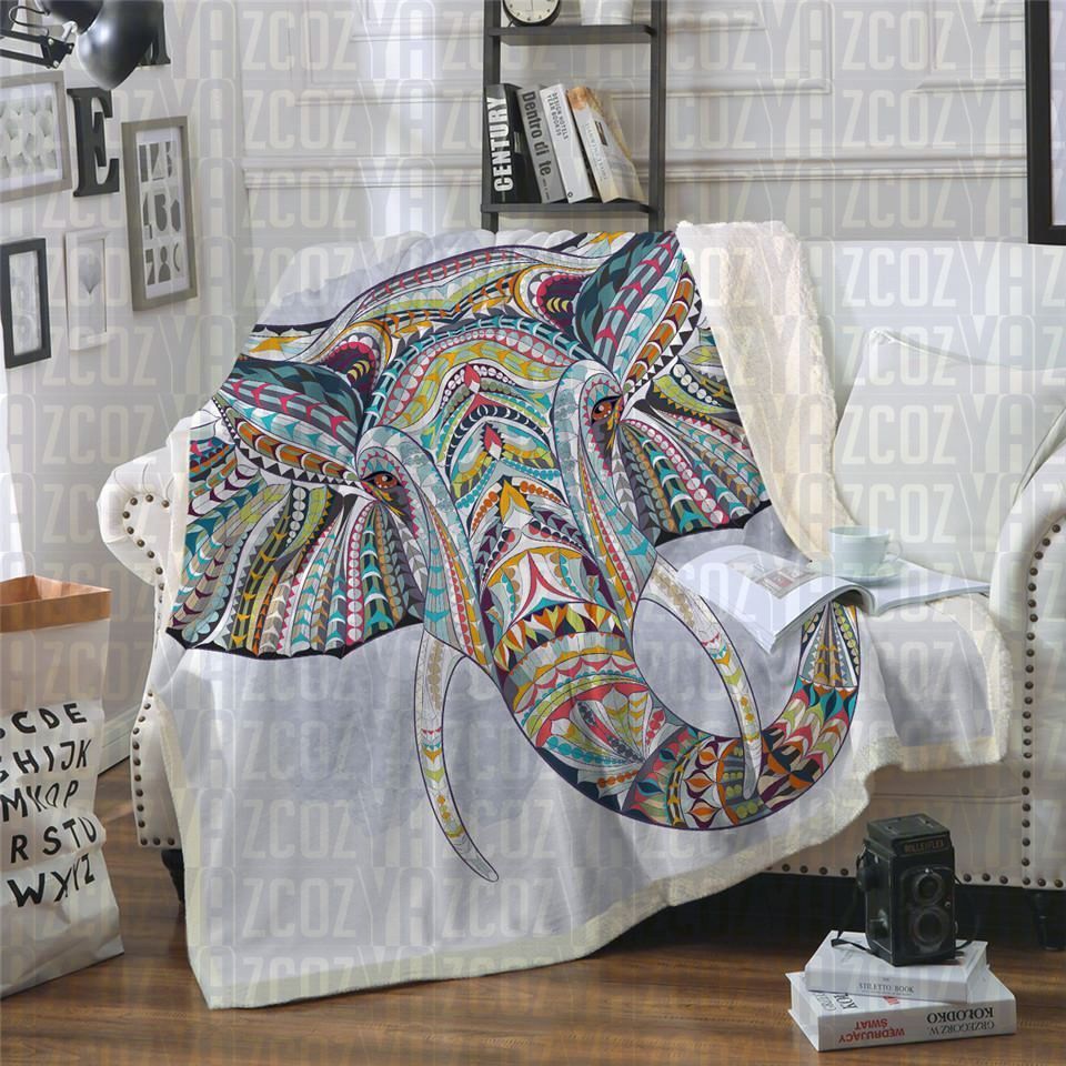 Bohemian Elephant Sherpa Fleece Blanket
