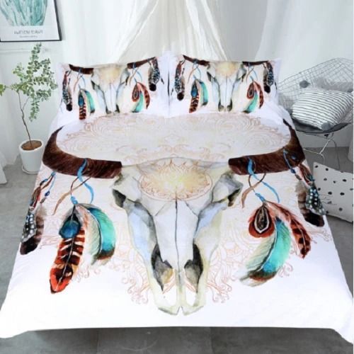 Bohemian Floral Skulls Bedding Set