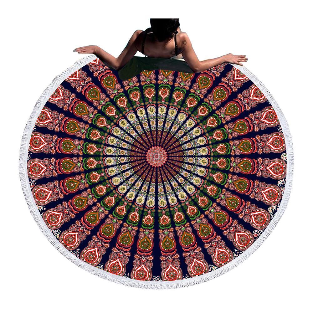 Bohemian Flower Pattern Background Printed Round Beach Towel