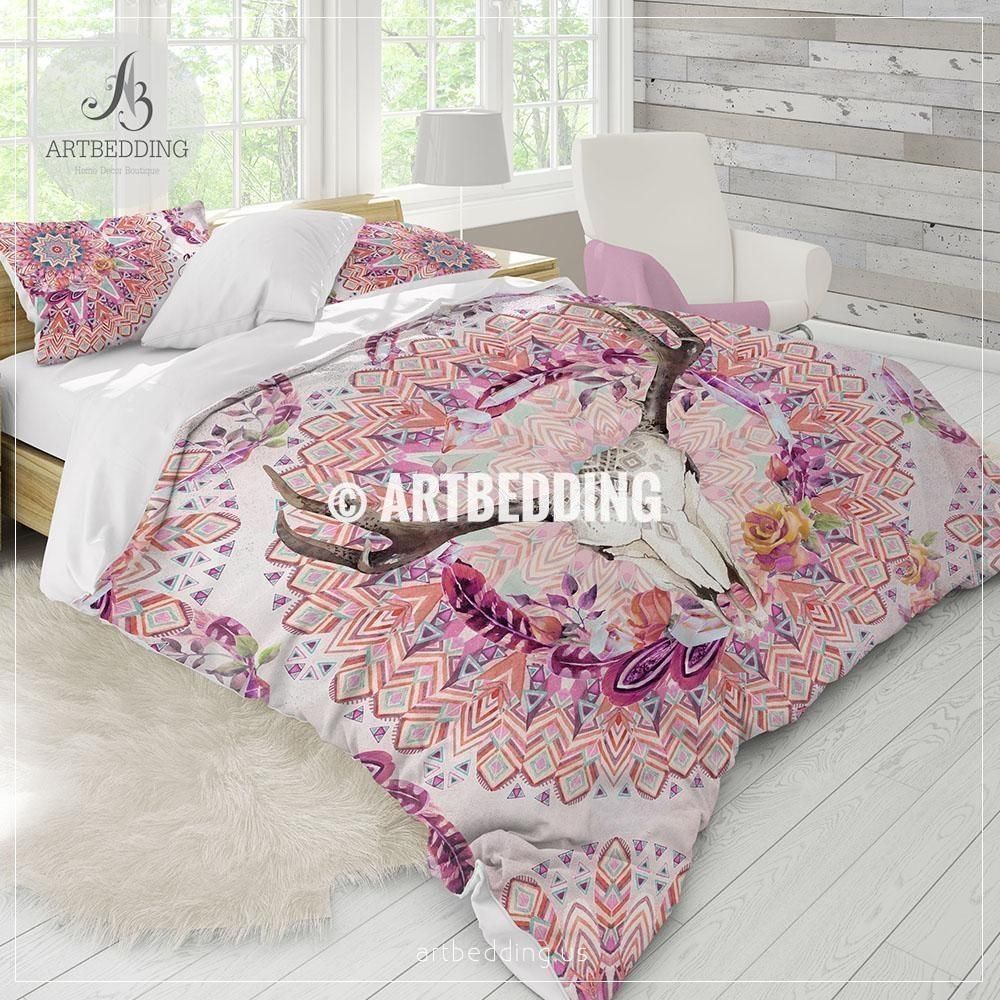 Bohemian Mandala Deer Skull Bedding Set