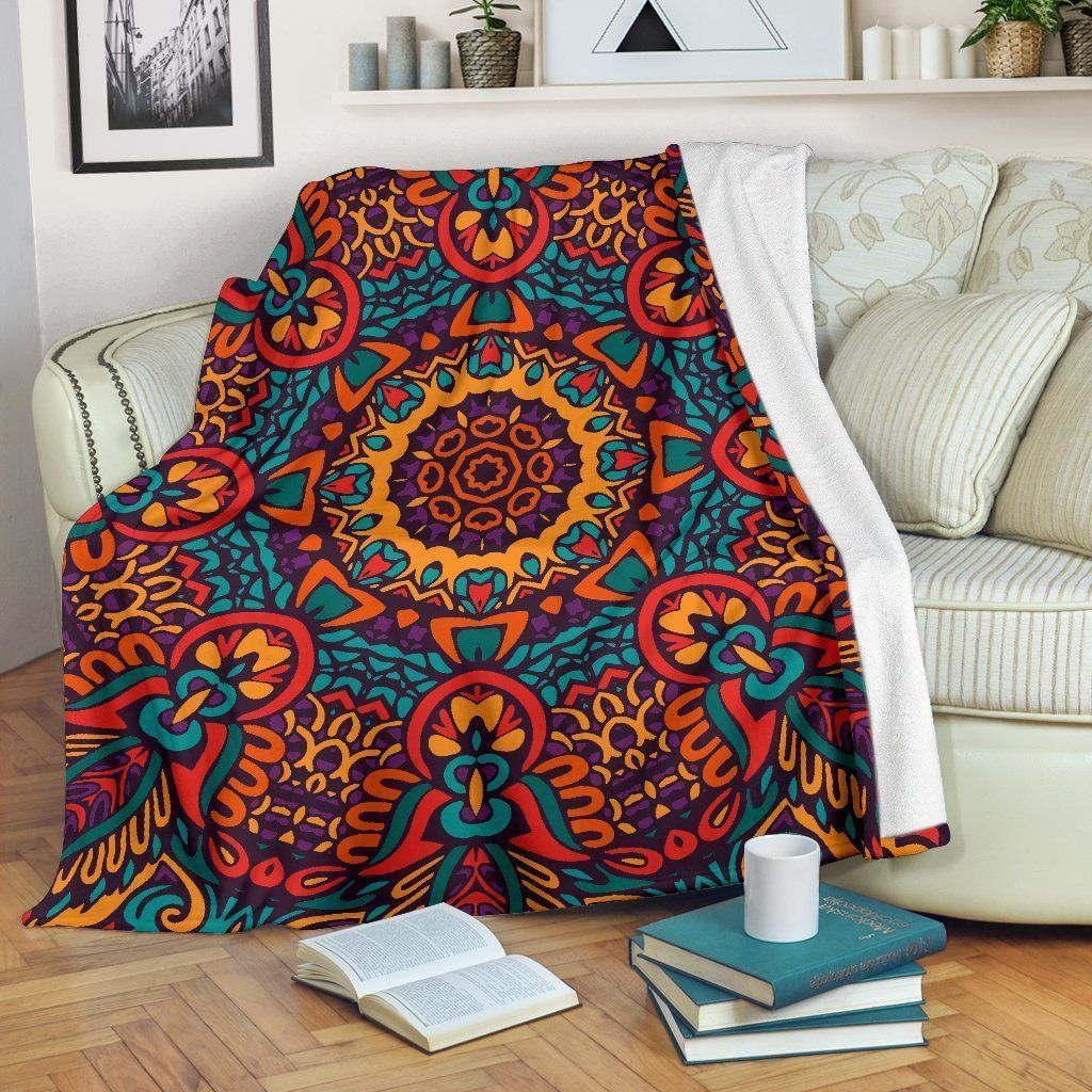 Bohemian Native Mandala Sherpa Fleece Blanket