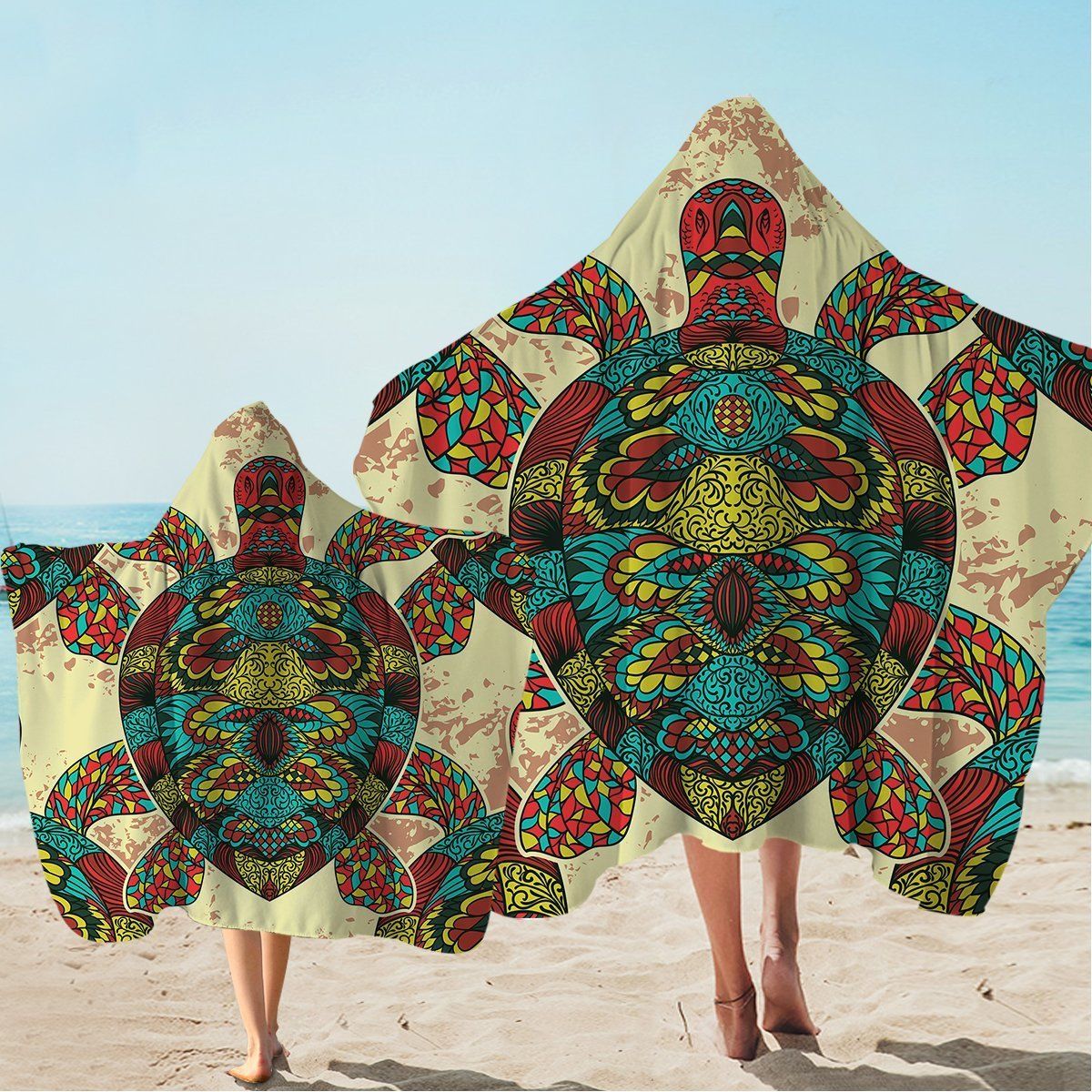 Bohemian Sea Turtle Pattern Hooded Towel