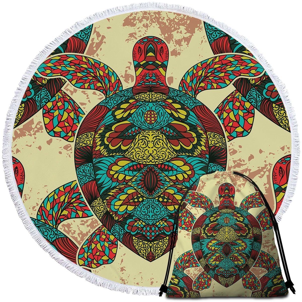 Bohemian Sea Turtle Printed Round Beach Towel