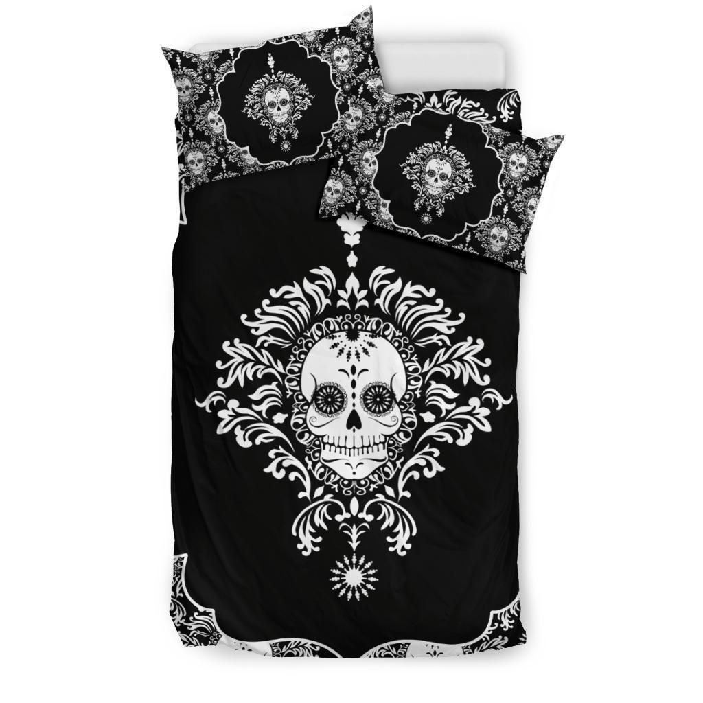 Bohemian Style Sugar Skull Black Bedding Set