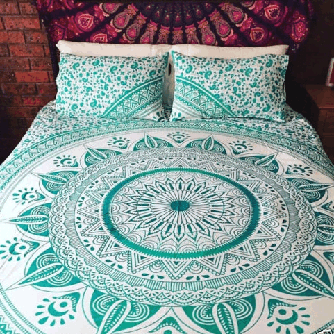 Bohemian Turquoise Light Blue Sun Flower Bedding Set