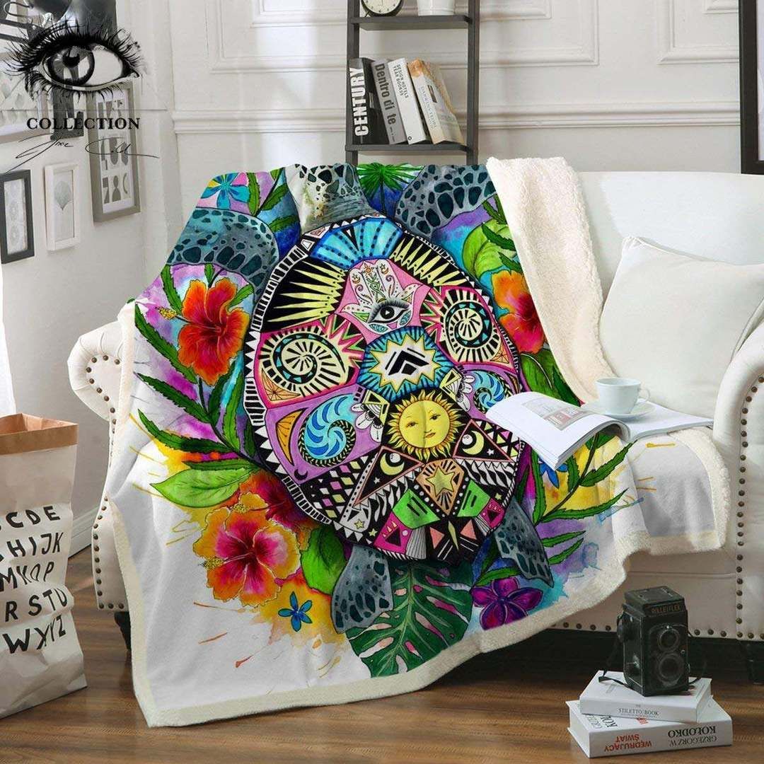 Bohemian Turtle Sherpa Fleece Blanket
