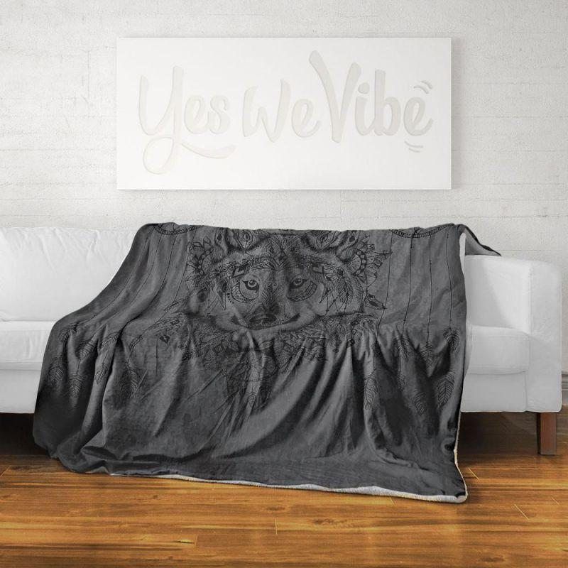 Bohemian Wolf Sherpa Fleece Blanket