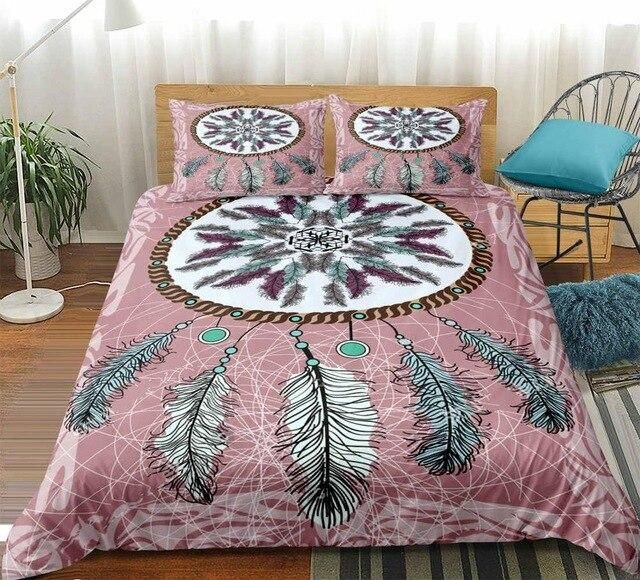 Boho Colored Feathers Dreamcatcher Bedding Set