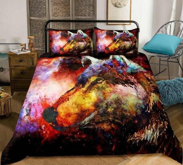 Boho Colorful Wolf Bedding Set