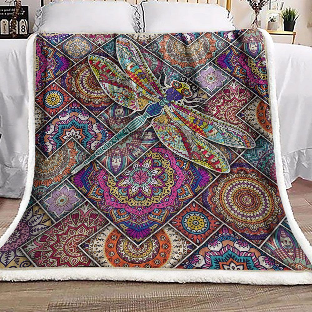 Boho Dragonfly Sherpa Fleece Blanket