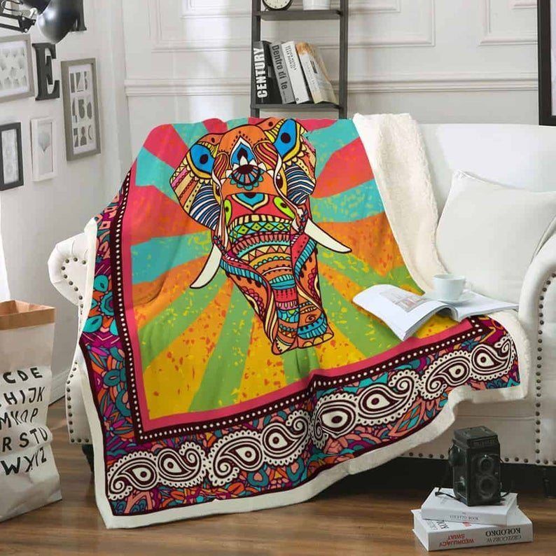 Boho Elephant Sherpa Fleece