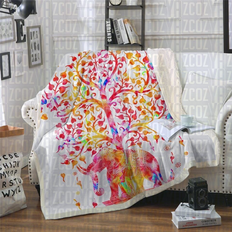 Boho Elephant White Sherpa Fleece Blanket