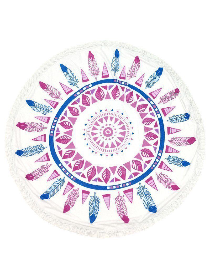 Boho Feathers Pink And Blue Printed Round Beach Towel