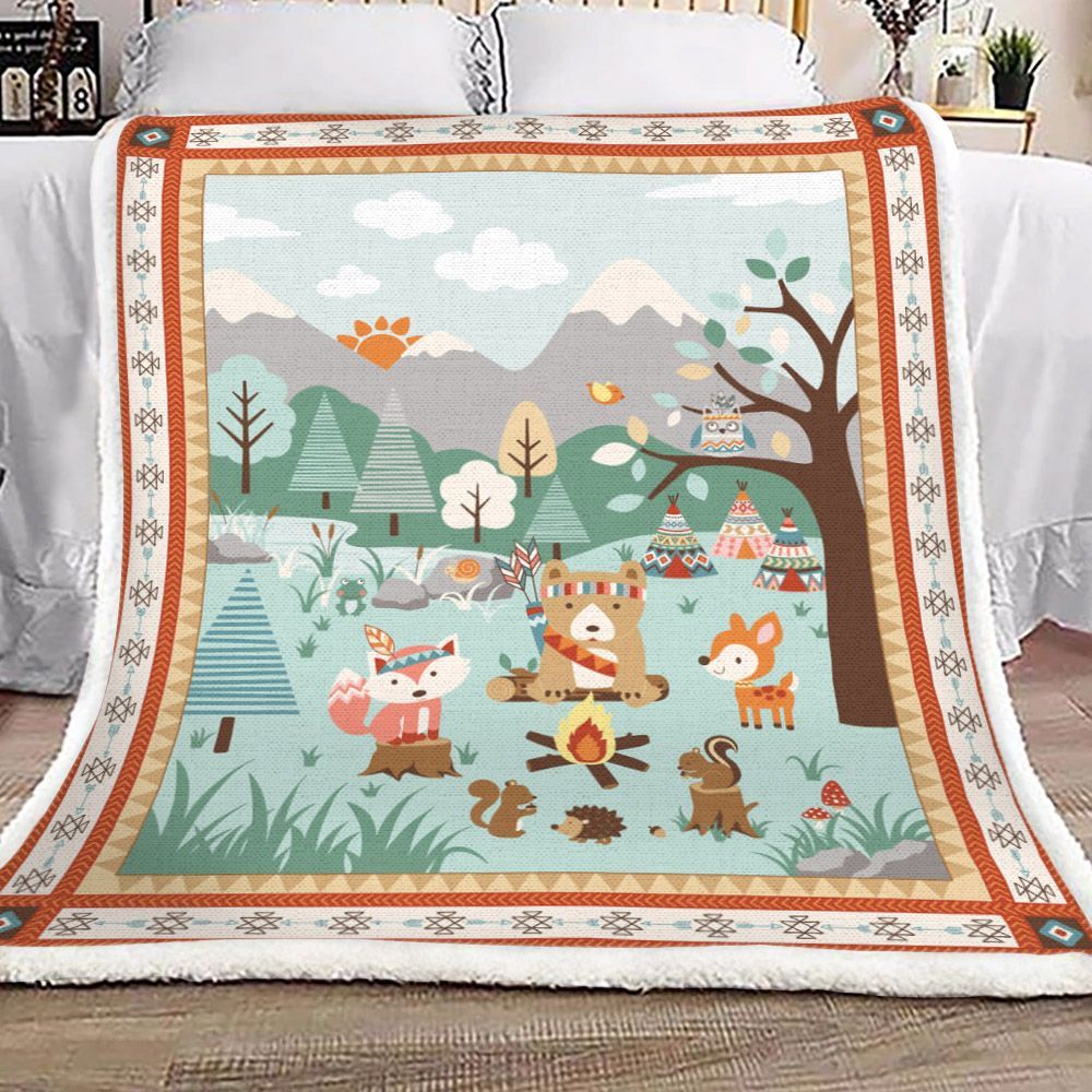 Boho Forest Animal Sherpa Fleece Blanket