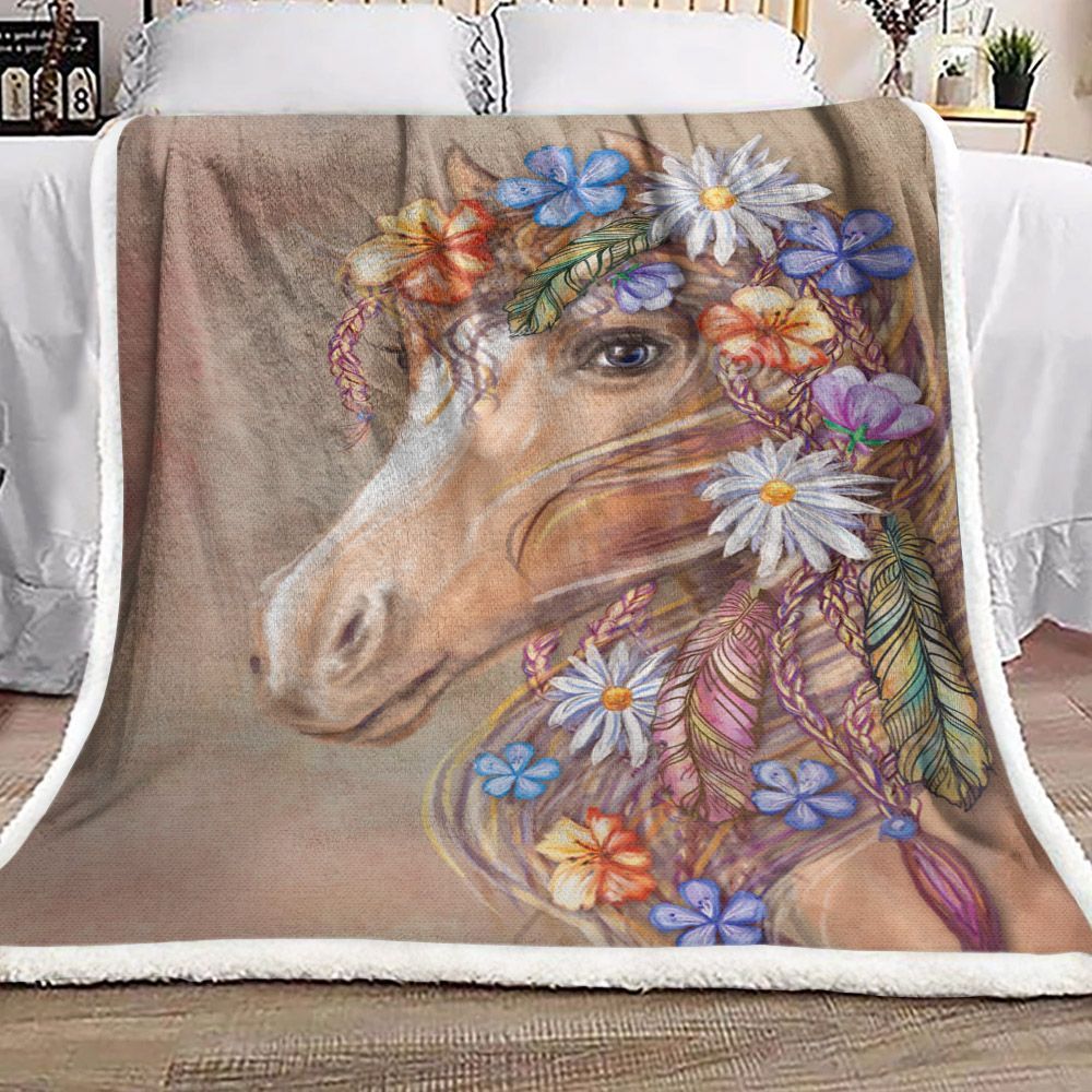 Boho Hippie Horse Sherpa Fleece Blanket